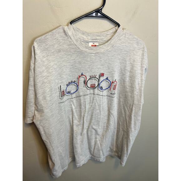 90's Vintage Hanes London England Grey Graphic Tee Casual Retro Tourist Style XL - Picture 4 of 8